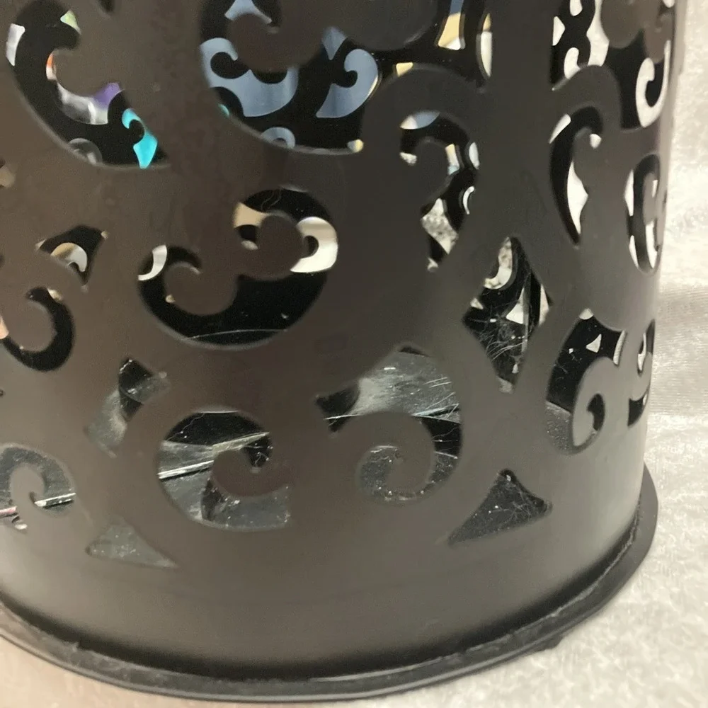 Mirrored Black Scrollwork Metal Sconce Wall or Table Decor Candle Holder